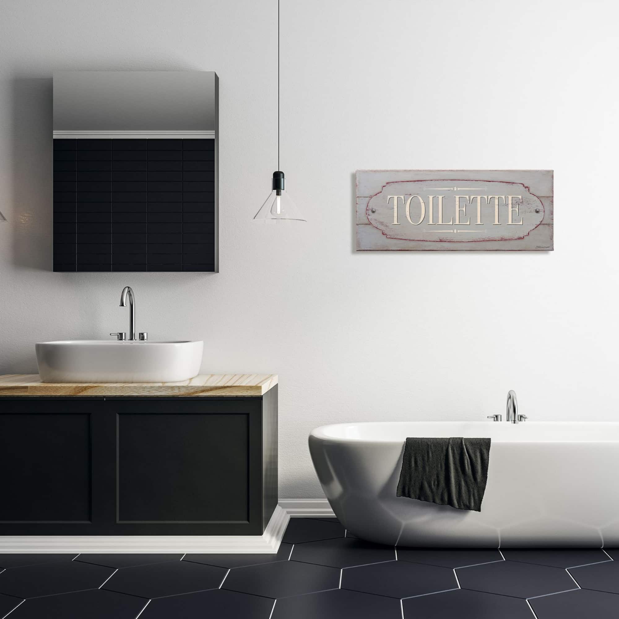 Stupell Industries Rustic Toilette Sign French Farmhouse Traditional Grain Pattern Canvas Wall Art